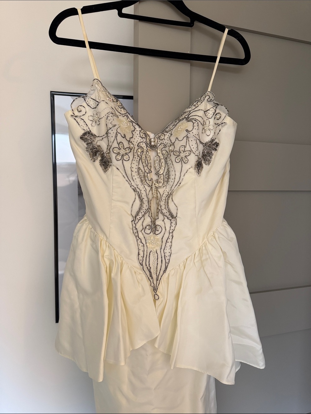 VINTAGE Stacy Adams Ivory Dress with Beaded Bodice